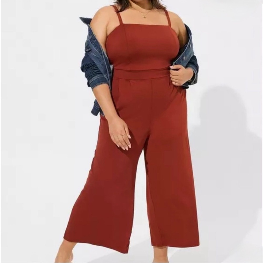 NWT Torrid Studio Knit Tube Top Wide Leg Jumpsuit Fired Brick 1X 14 16